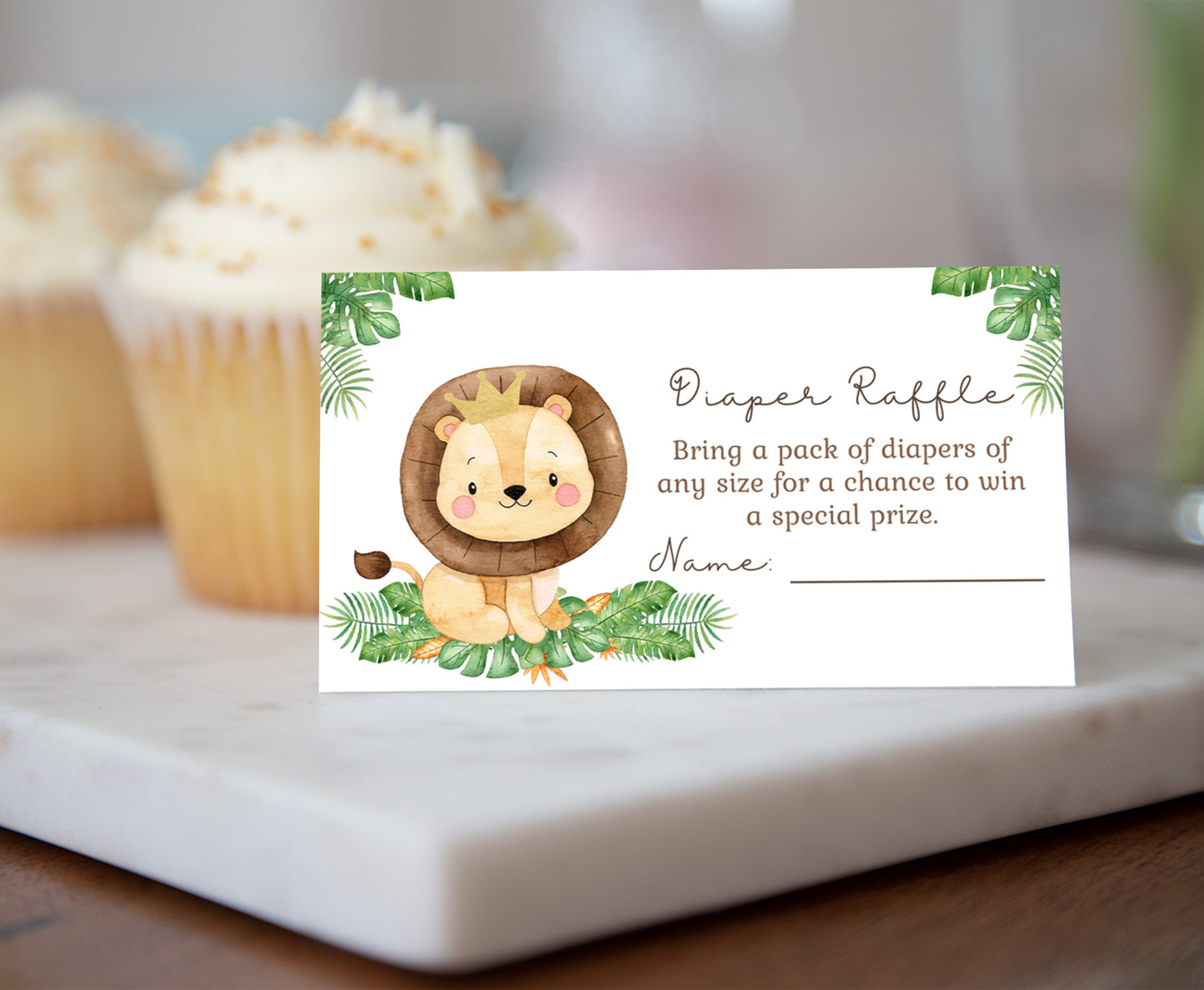 Lion Diaper Raffle Sign and Tickets | Safari Animals Baby Shower Game - 35E