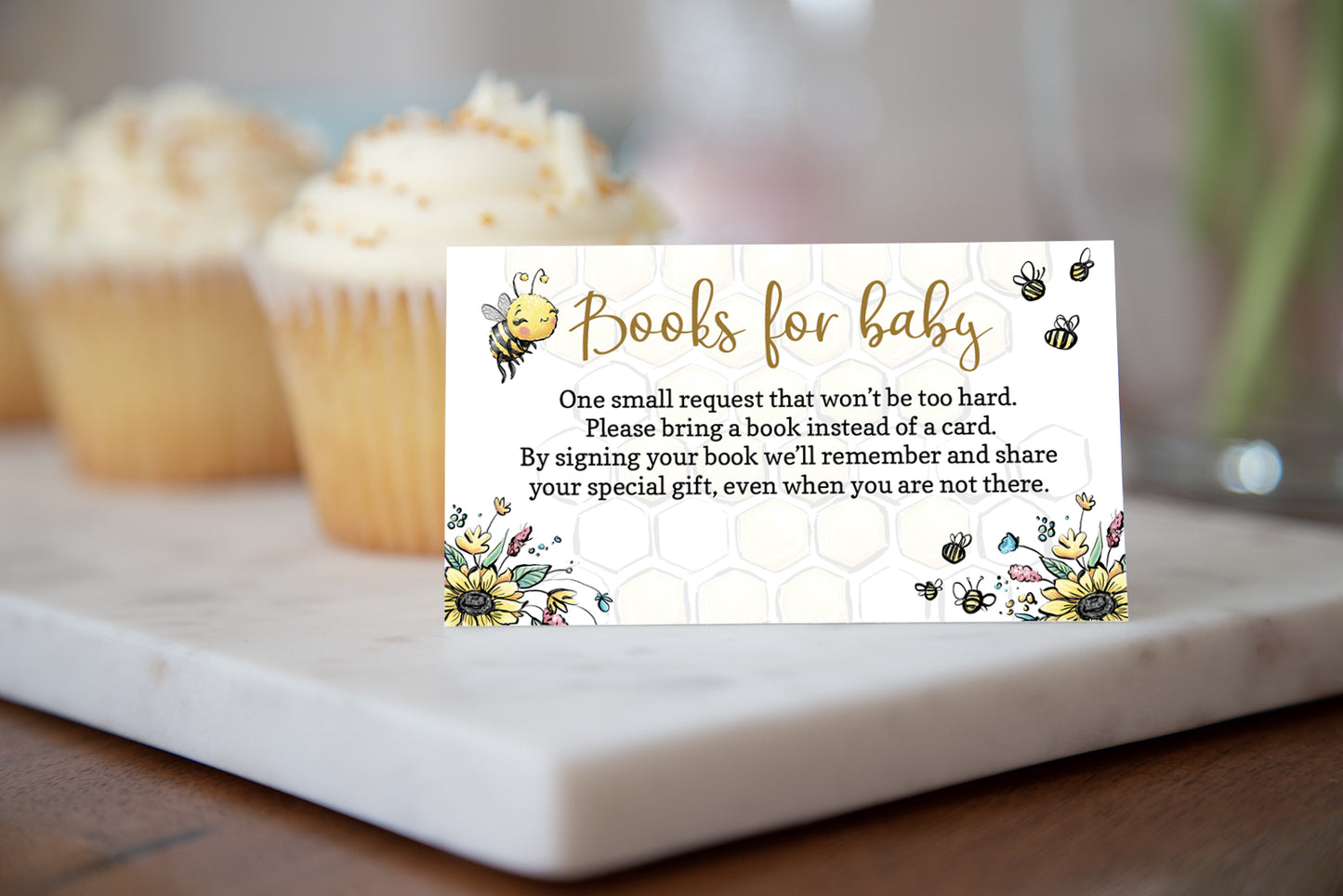 Bee Books For Baby Request Printable Card | Bumble Bee Baby Shower Invitation insert - 61A