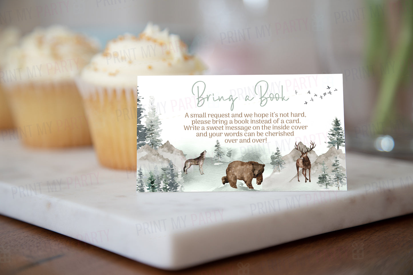 Woodland Bring a Book Request Card | Forest Animals Baby Shower Invitation insert - 47H