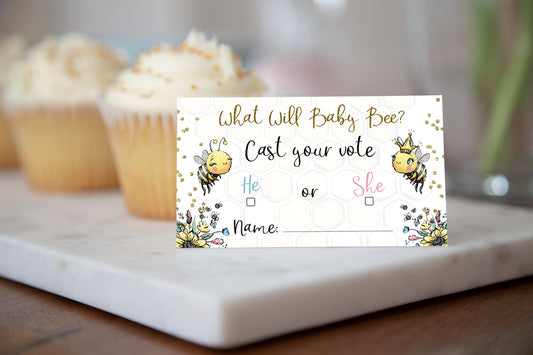 Honey Bee Cast Your Vote Cards Printable, Boy or Girl | Bee Gender Reveal Game - 61A