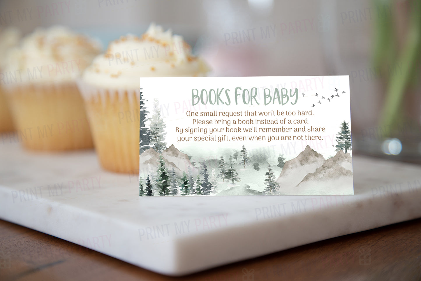 Mountains Books For Baby Request Card | Woodland Baby Shower Invitation insert - 47H