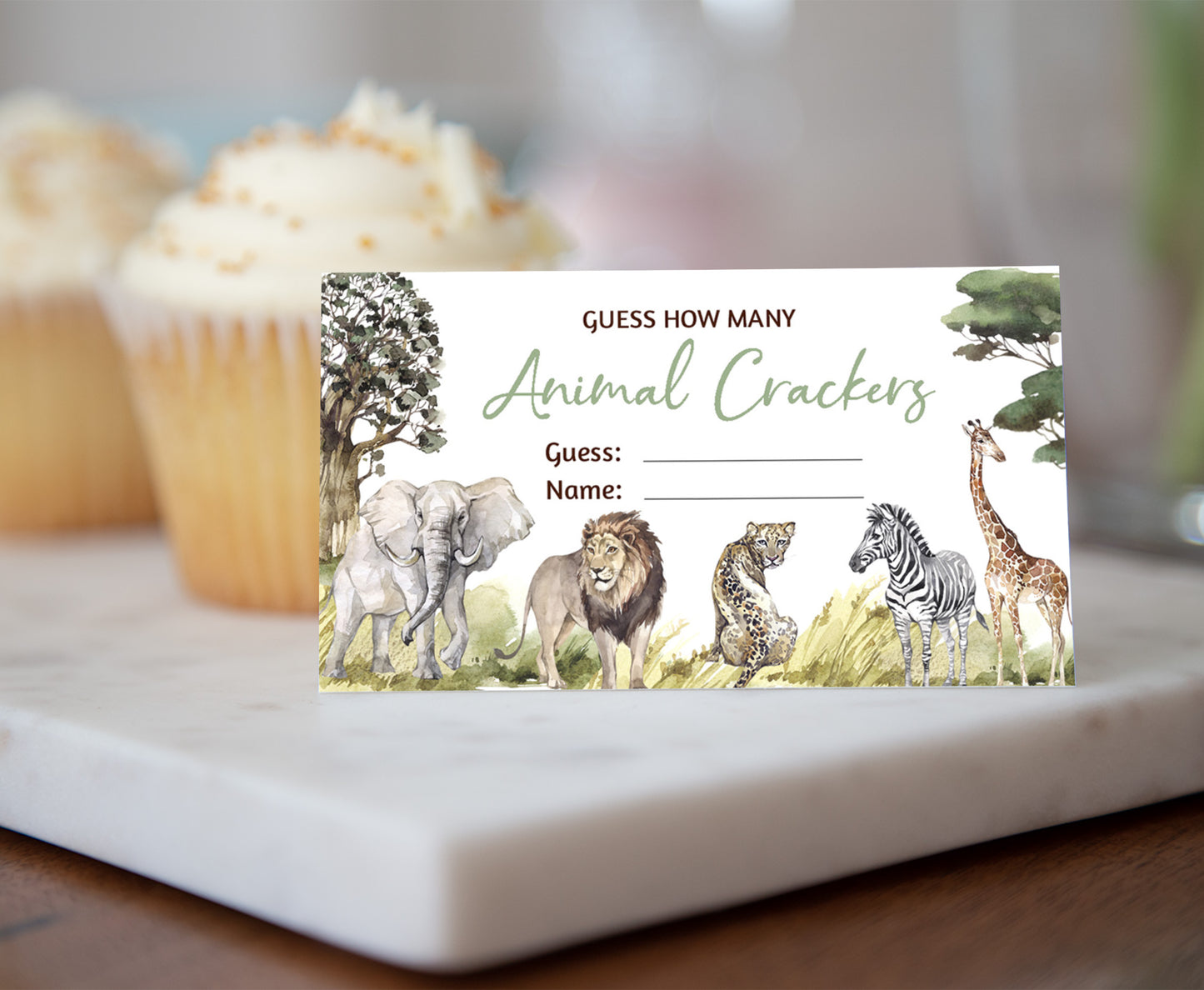 Guess How Many Animal Crackers Sign and Cards | Safari Party Game - 35I