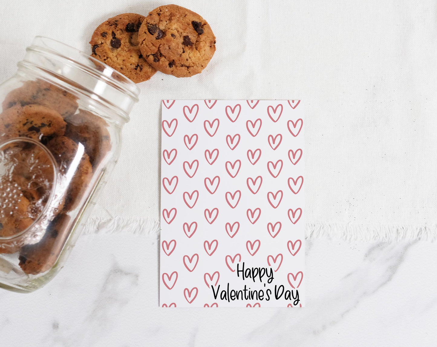 Pink Hearts Happy Valentine's Day Cookie Card | Valentines Printable Cards - 119