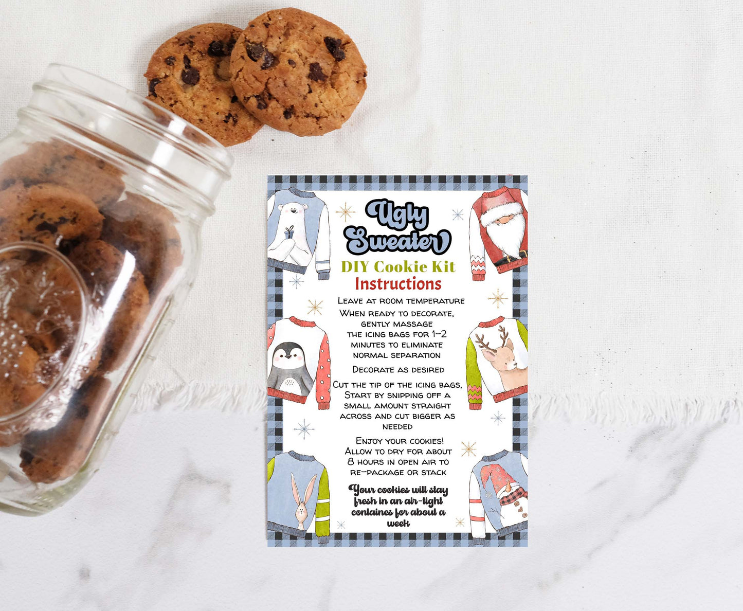 Editable Ugly sweater Cookie Kit Instructions Card | Christmas DIY Cookie KIT card- 112