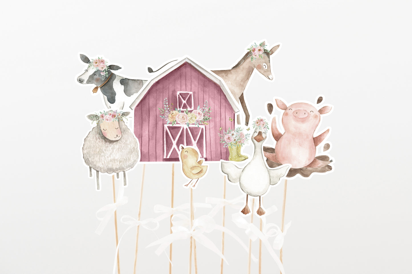 Girl Farm Centerpieces | Pink Barnyard Party Decorations - 11B