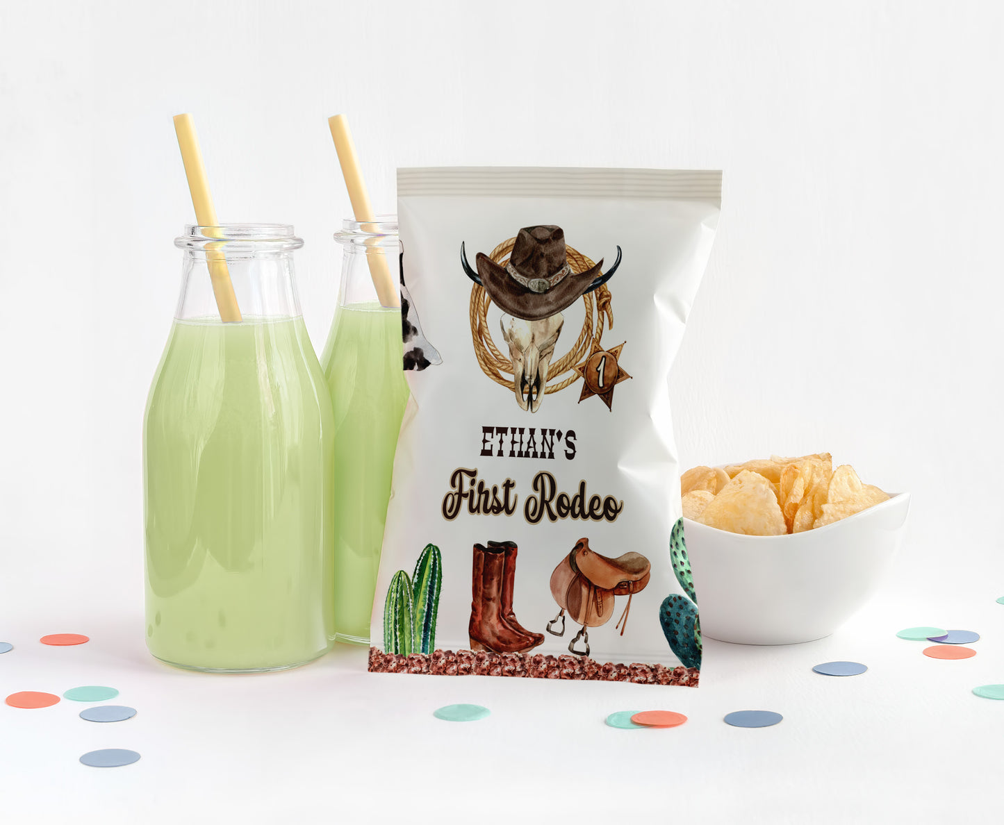 Editable My first rodeo  Chip Bag Wrapper | Cowboy Theme Birthday Party Decorations - 34A