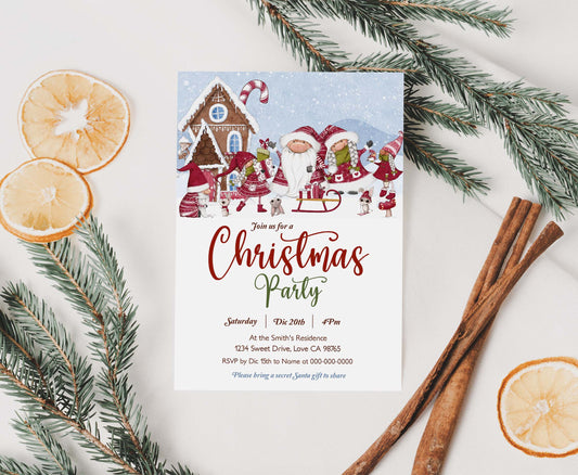 Christmas Gnomes invitation | Editable Christmas party invite - 112D