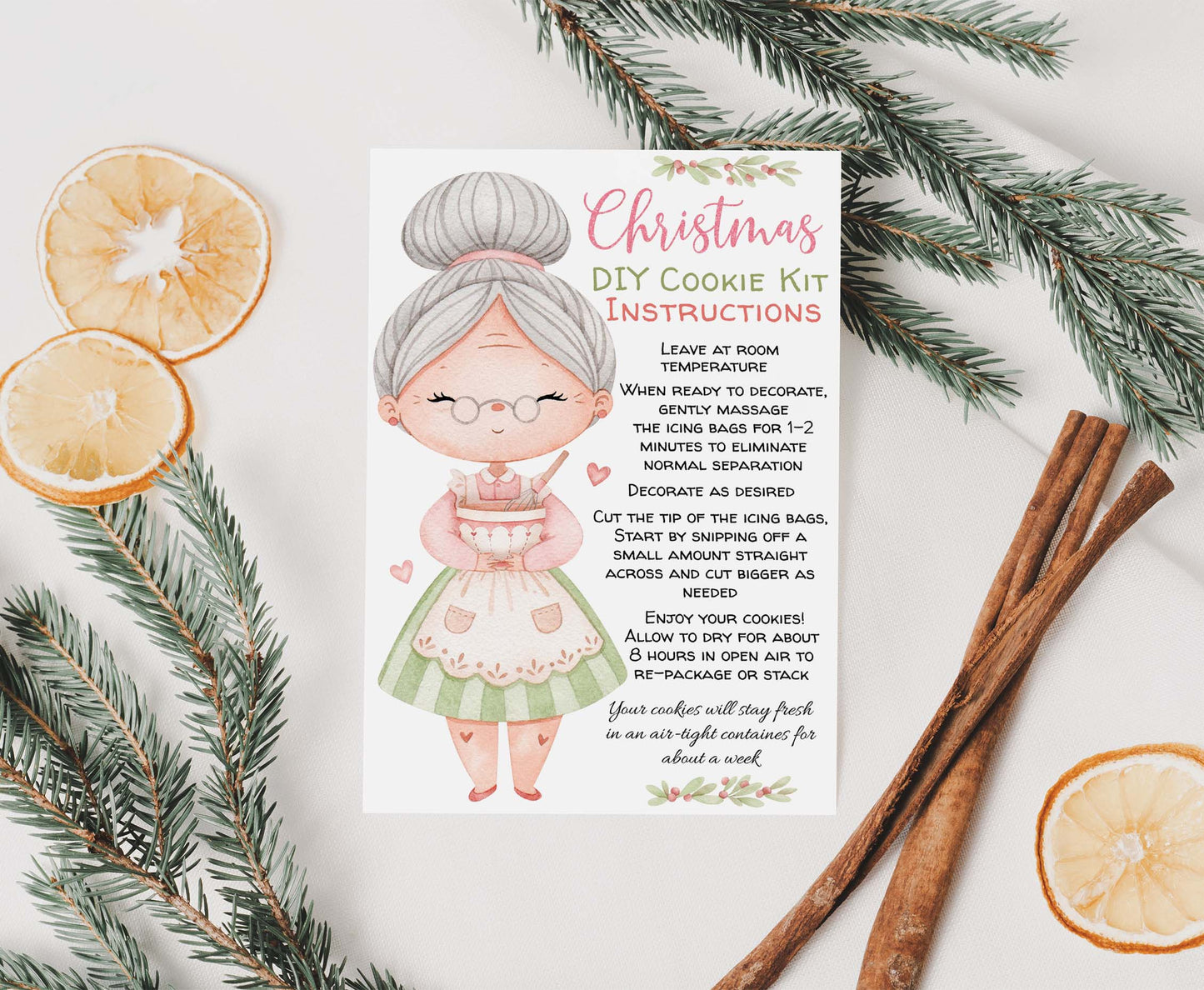 Editable Mrs claus DIY Cookie Kit Instructions Card | North Pole Cookie co card- 112