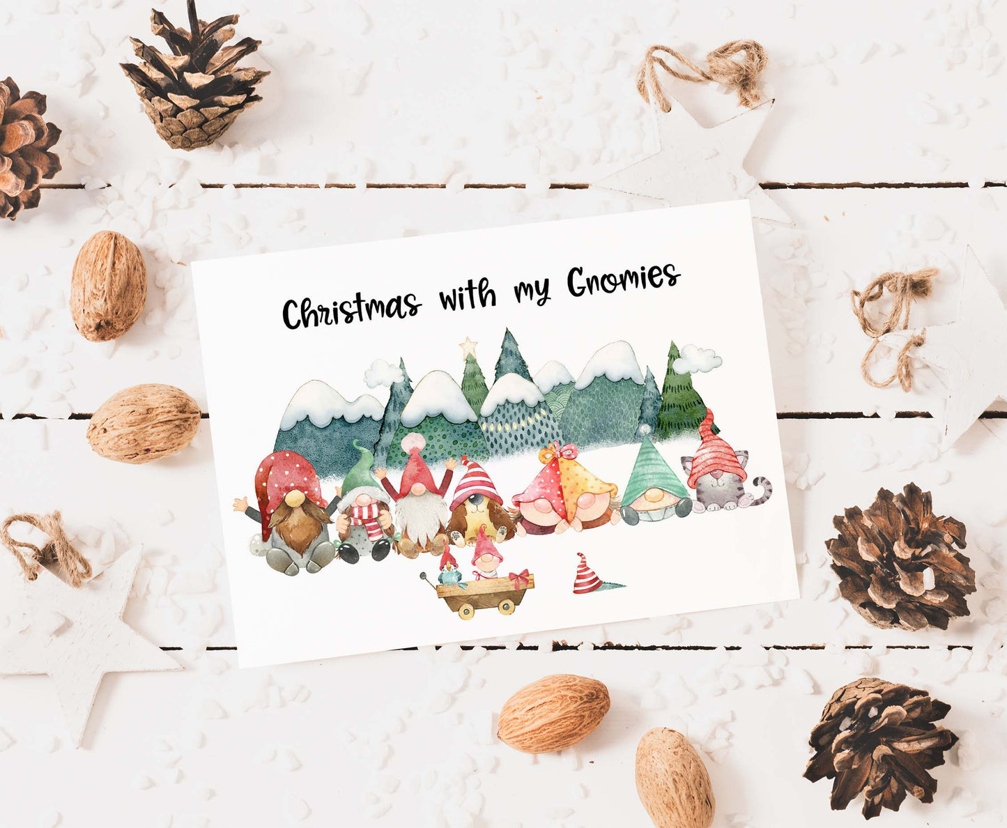 Christmas with my Gnomies Card | Gmomes Christmas Greeting 7x5 Folded card - Blank inside -112
