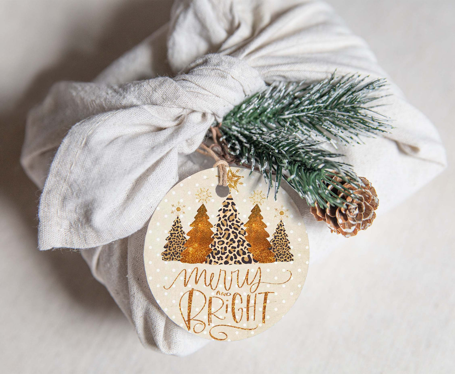 Merry and Bright tags 2"x2" | Christmas Pine Tree Tags - 112
