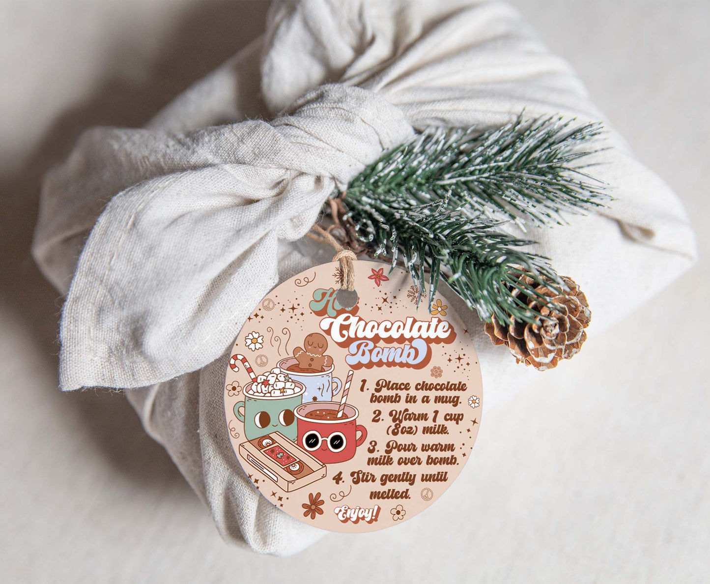Groovy Hot Cocoa Bomb Tags 2"x2" | Retro Christmas Hot Chocolate Bomb Gift Tags-112