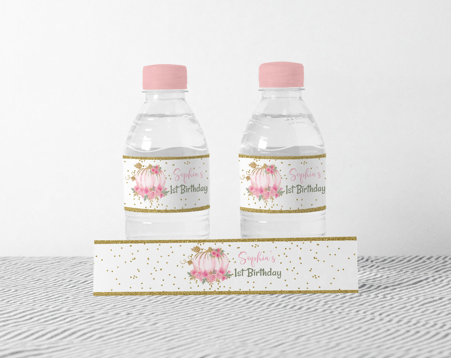 Editable Pumpkin Water Bottle Labels | Fall Themed Birthday Party Printable - 30C