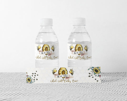 Bee Water Bottle Labels | What Will Baby Bee Gender Reveal Decorations - 61A