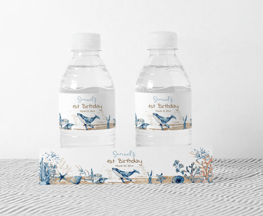 Editable Whale Water Bottle Labels | Under the sea Birthday Party Decorations - 44C