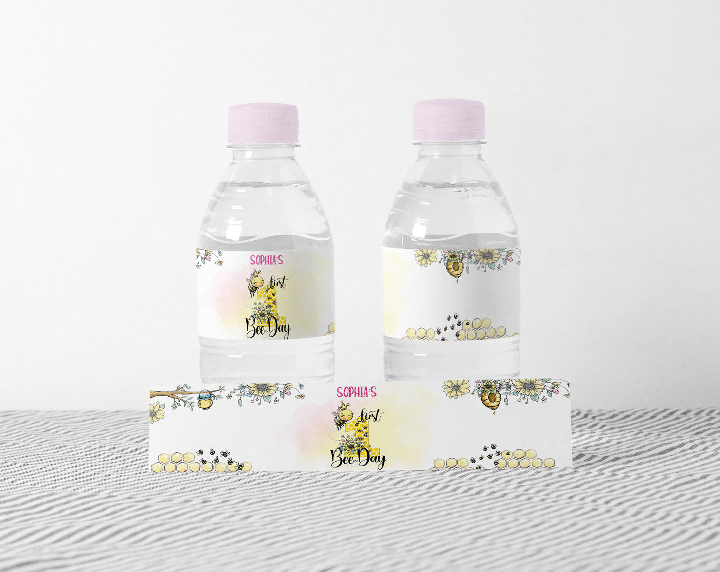 EDITABLE 1st Bee Day Water Bottle Labels | BEE Birthday Party Decorations - 61A