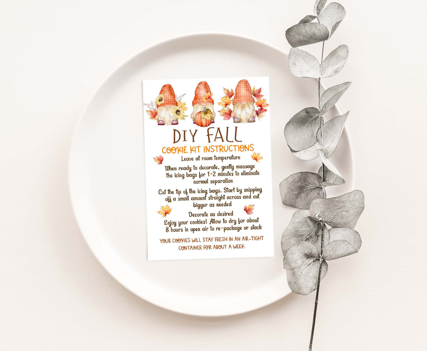 Fall Diy Cookie Kit Instructions Card | Autumn Gnomes Printable Cards - 118