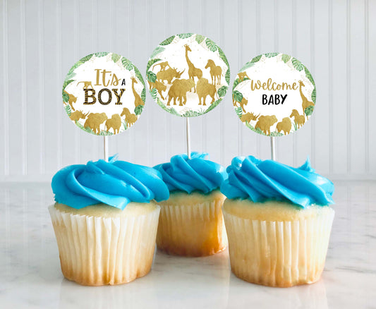 Safari It's a Boy Cupcake Toppers | Jungle Baby Shower Cupcake Picks - 35K