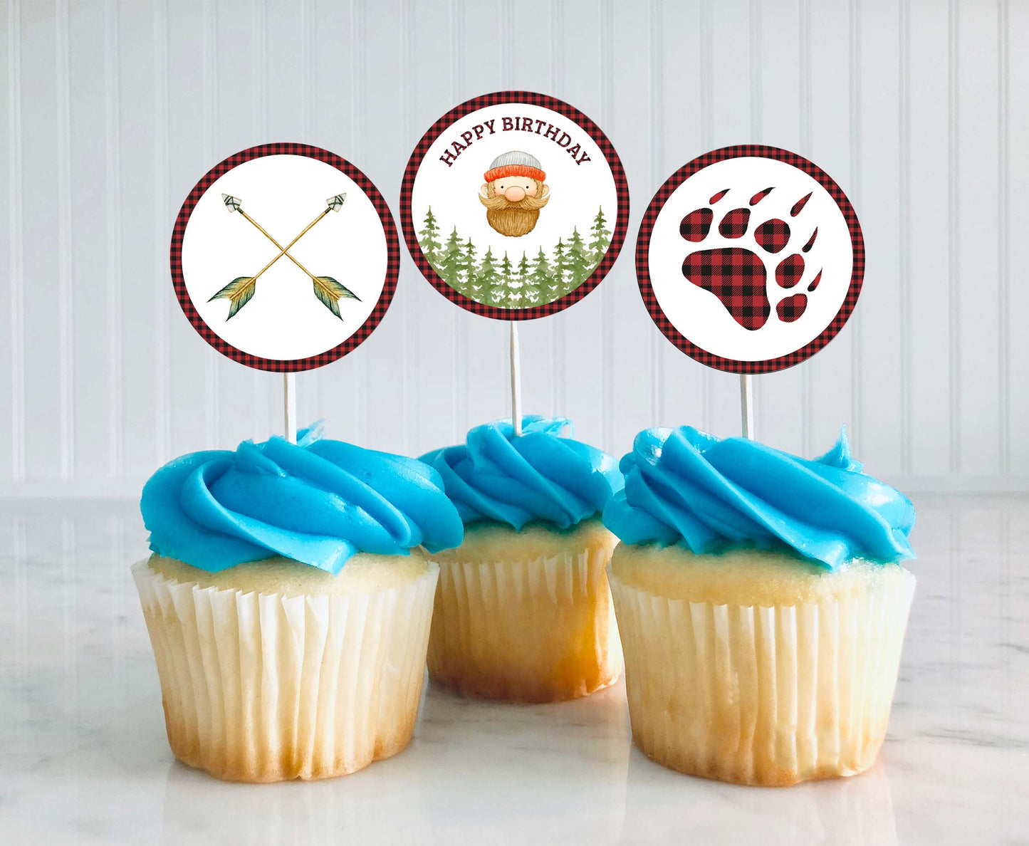 Lumberjack Birthday Cupcake Toppers | Buffalo Plaid Themed Party Decorations -19A
