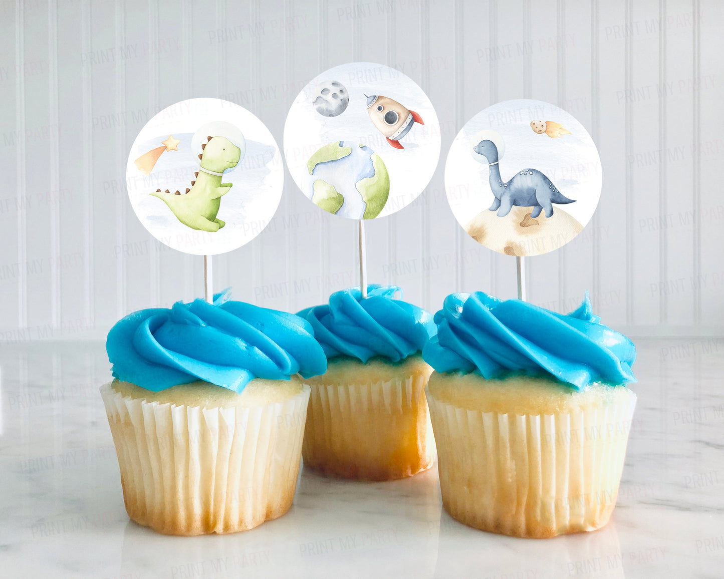 Space Dinosaurs Cupcake Toppers | Astronaut Themed Party Cupcake Picks - 39D