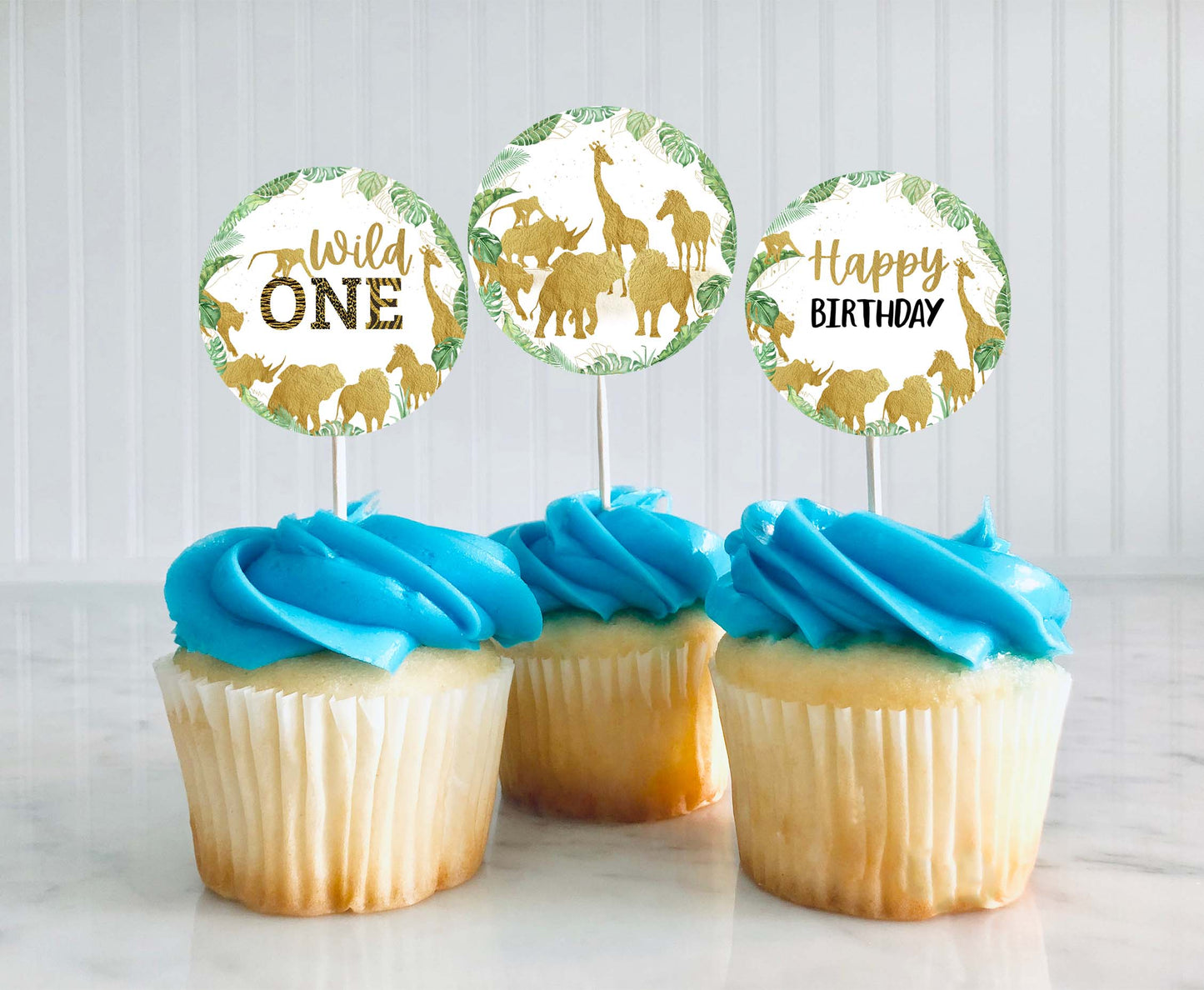 Safari Wild One Cupcake Toppers | Jungle Themed Birthday Cupcake Picks - 35K