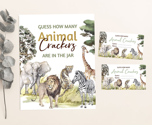 Guess How Many Animal Crackers Sign and Cards | Safari Party Game - 35I