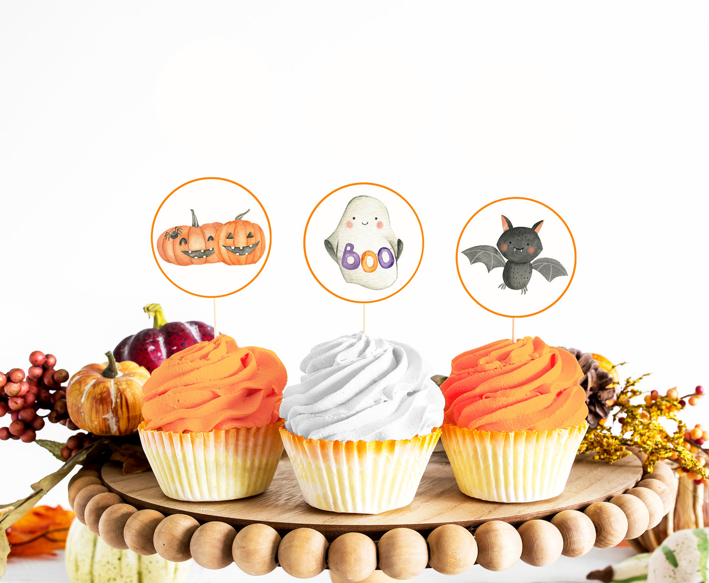 Ghost Cupcake Toppers | Halloween Themed Birthday Cupcake Picks - 115L