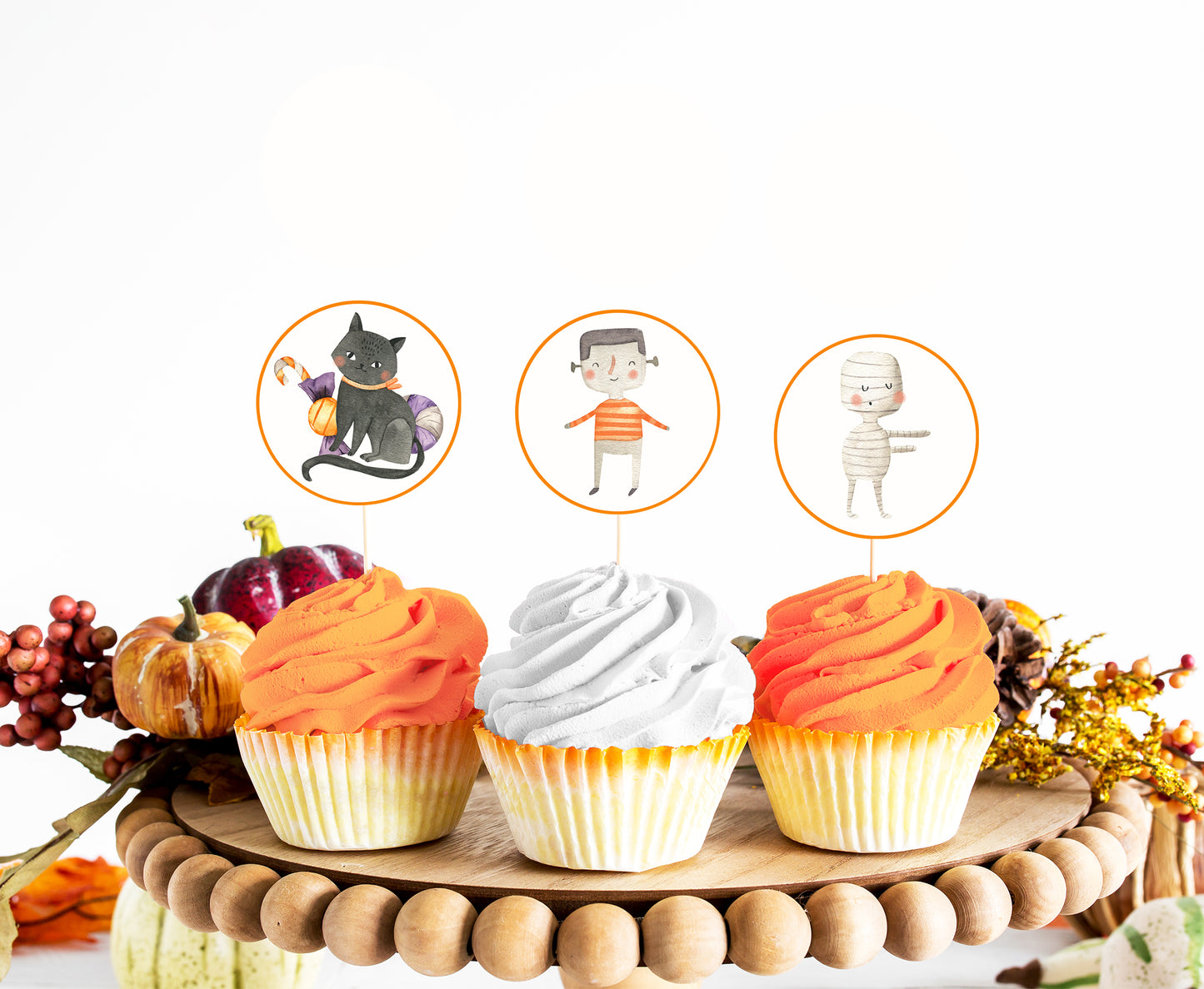 Girl Ghost Cupcake Toppers | Halloween Themed Birthday Cupcake Picks - 115L