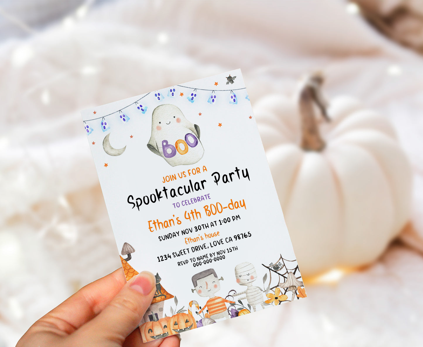 Ghost Birthday Invitation | Editable Halloween Party Invite - 115L