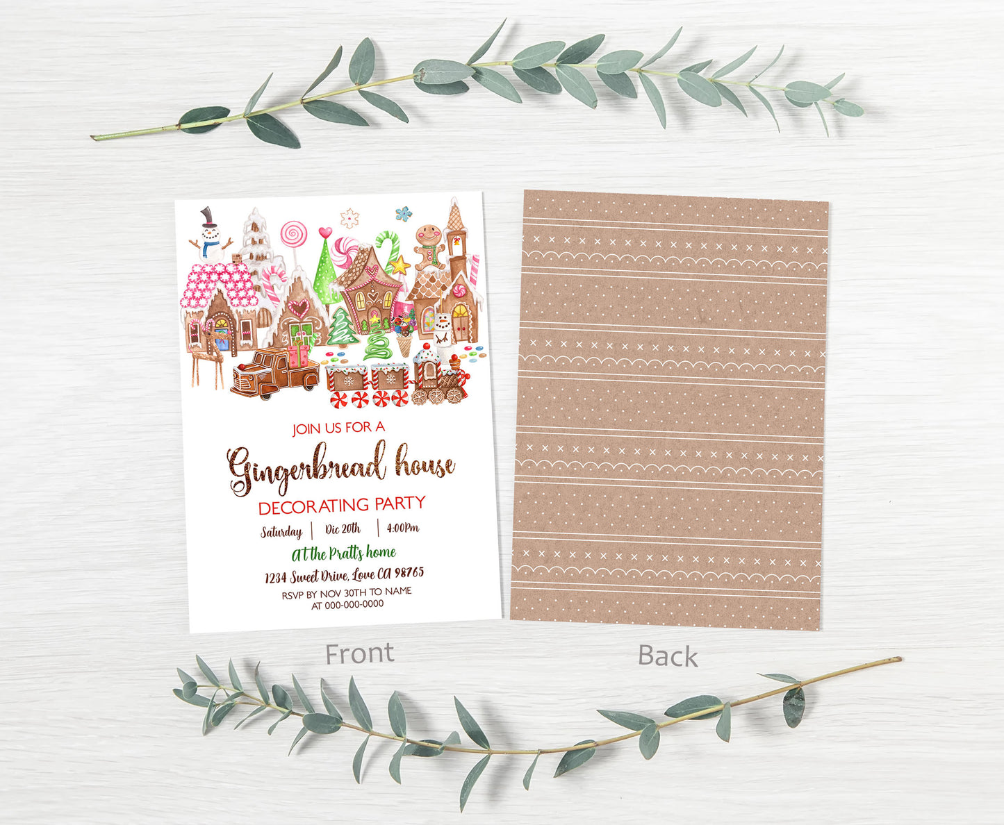 Gingerbread house decorating party invitation | Editable Christmas cookie party invite - 112F