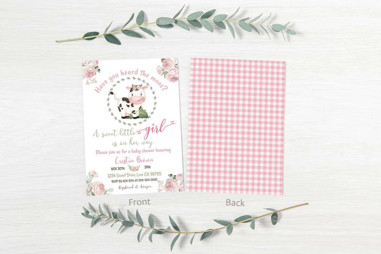 Floral Cow Baby Shower Invitation | Farm Girl Shower Invite - 11A