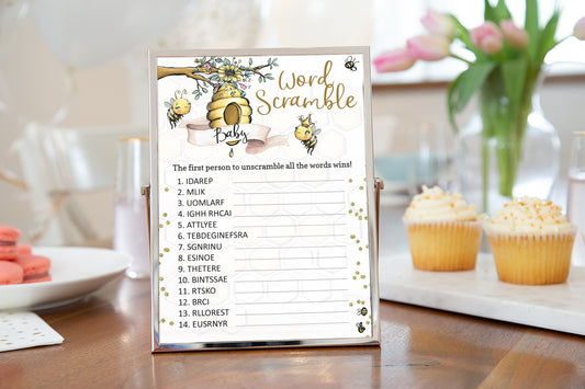 Bee Baby Word Scramble Printable | Bumble Bee Baby Shower Game - 61A