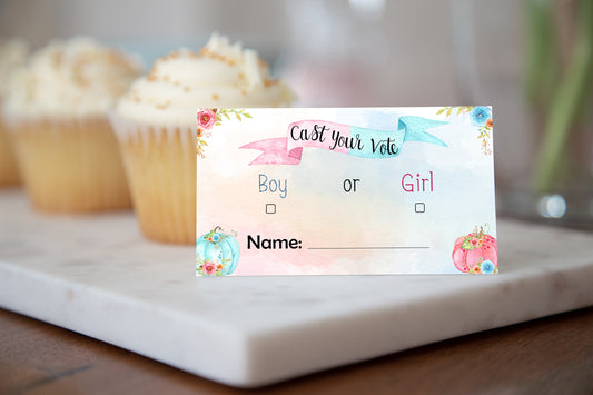 Pumpkin Gender Reveal Game | Fall Boy or Girl Cast Your Vote Cards Printable - 30A
