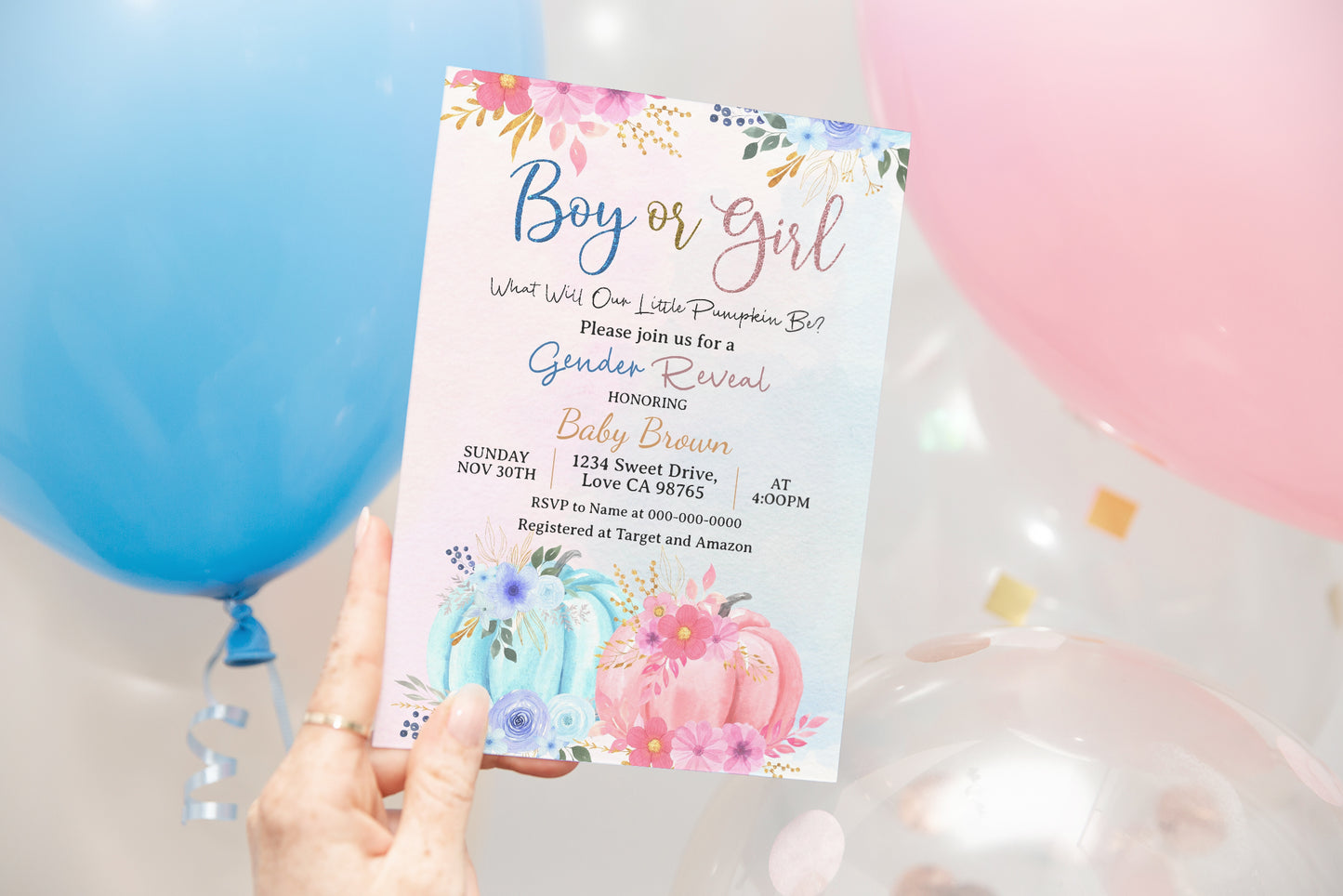 Boy or Girl Pumpkin Gender Reveal Invitation | Fall Gender Reveal -30D