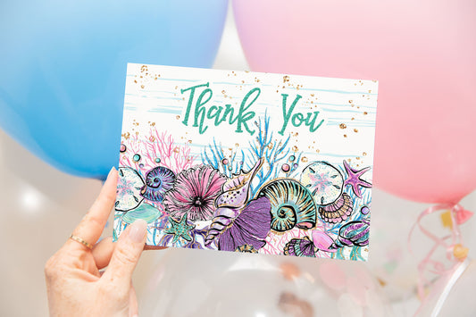 Mermaid Thank You Card | Under The Sea Party Printables  - 20B