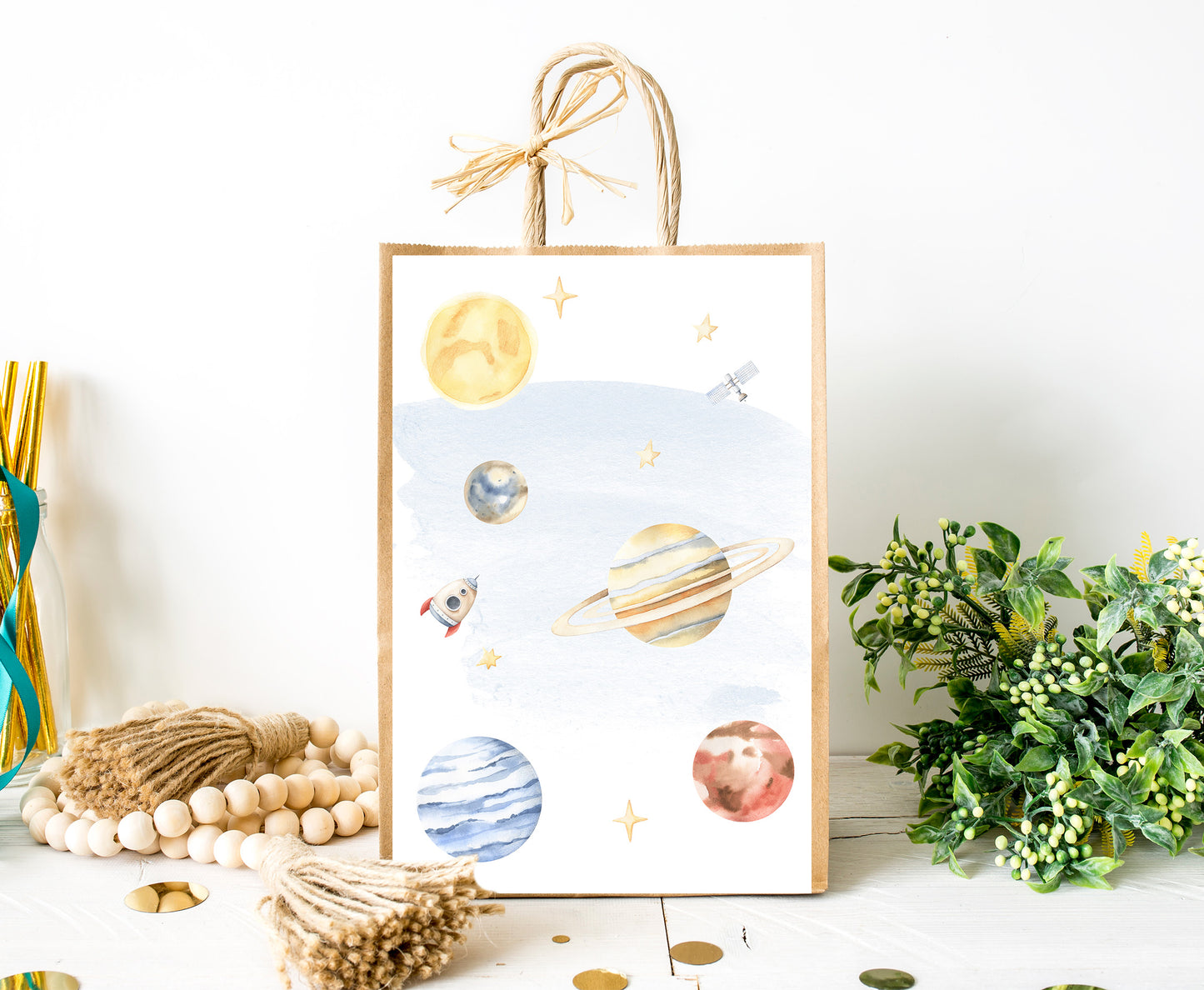 Space Gift Bag Labels | Planets Party Decorations - 39B
