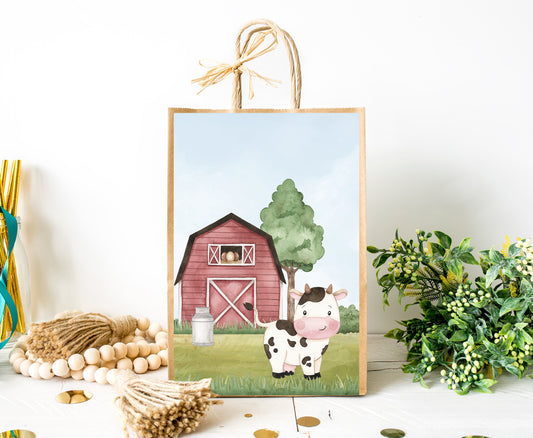 Cow Gift Bag Labels | Farm Party Decorations - 11A