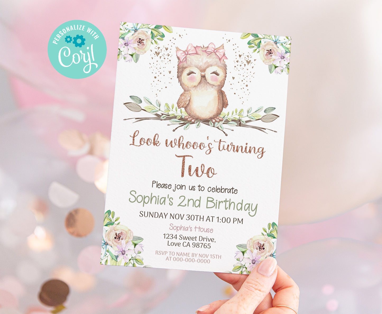 Look Whooo's Turning One Invitation | Owl Girl Birthday Party Invite- 78A