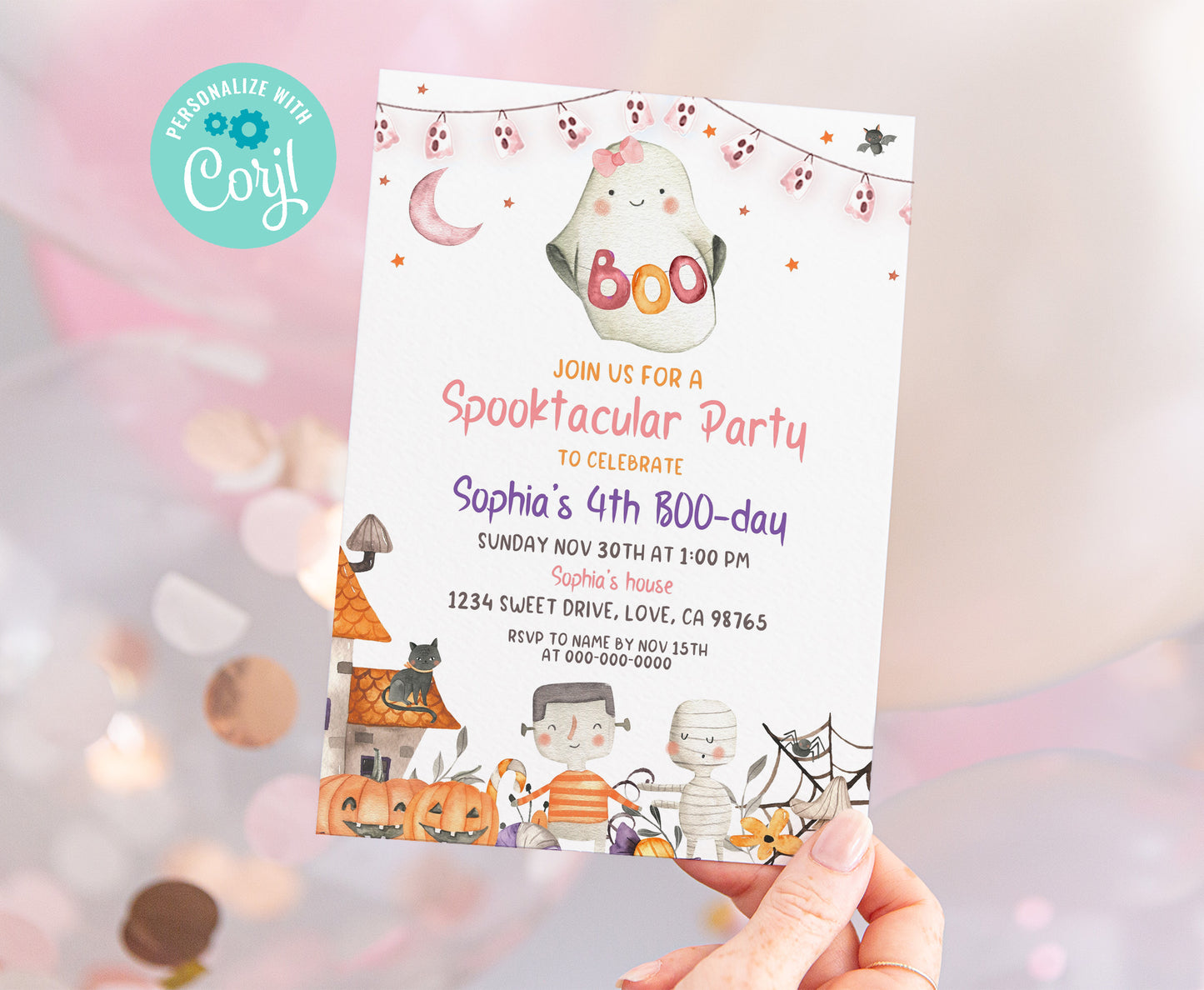Girl Ghost Birthday Invitation | Editable Halloween Party Invite - 115L