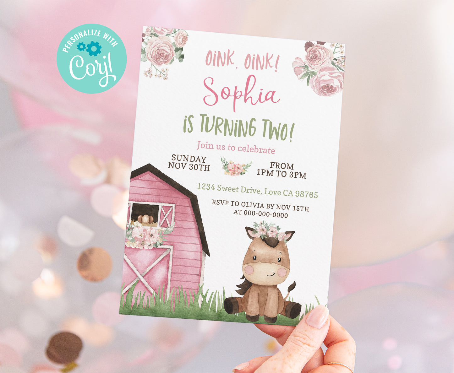 Horse Girl Birthday Invitation | Editable Floral Farm Party Invite - 11A
