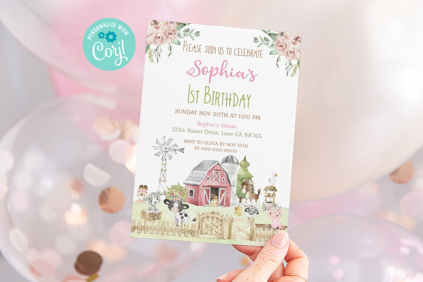 Girl Farm Birthday Invitation | Editable Barnyard Bash Invite - 11C1
