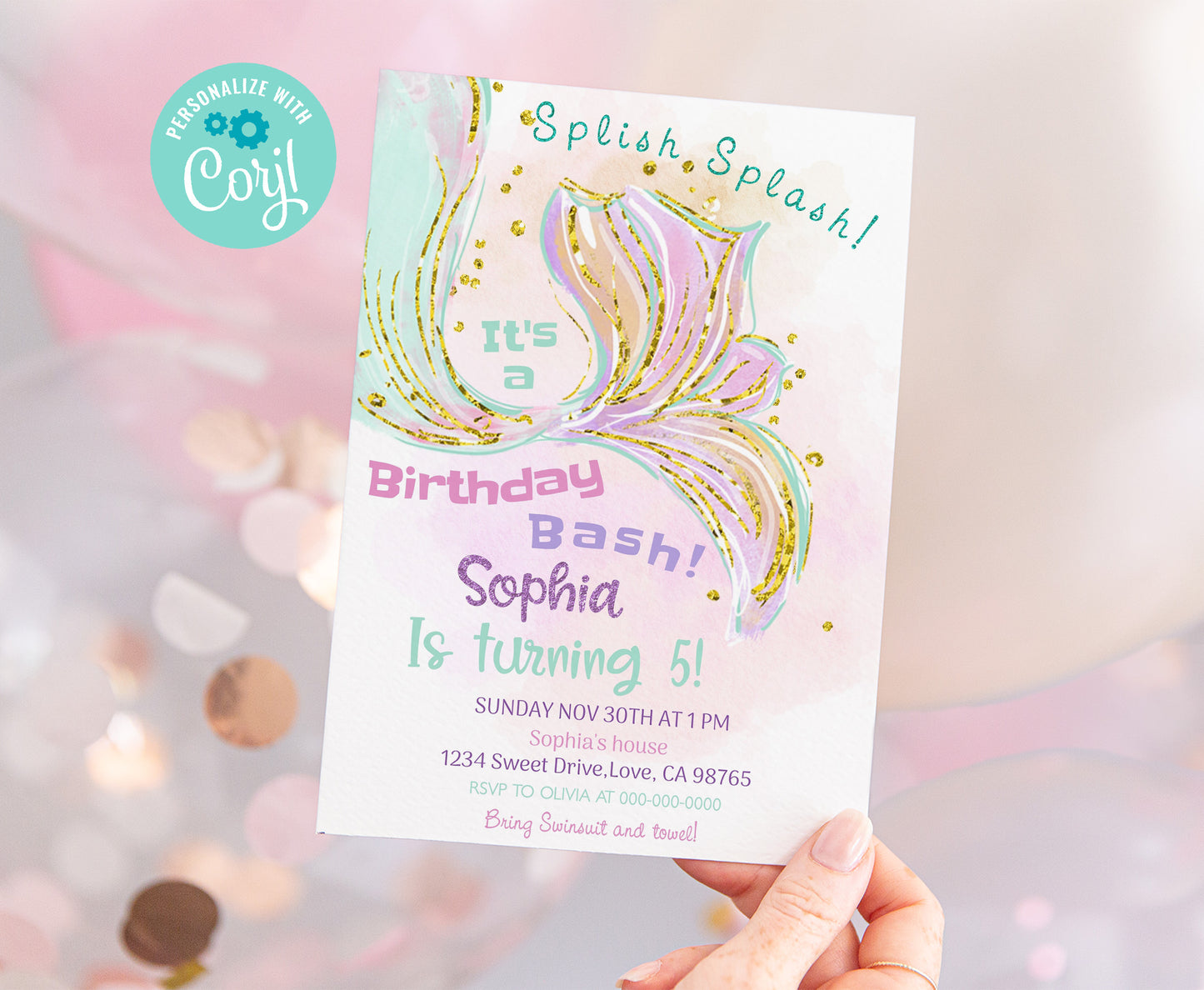 Editable Mermaid Birthday Invitation | Girl Under The Sea Party Invite - 20E