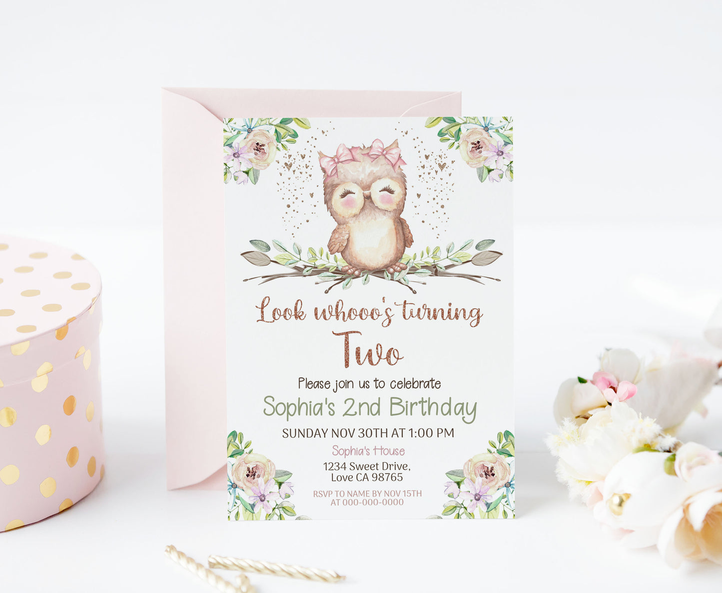 Look Whooo's Turning One Invitation | Owl Girl Birthday Party Invite- 78A