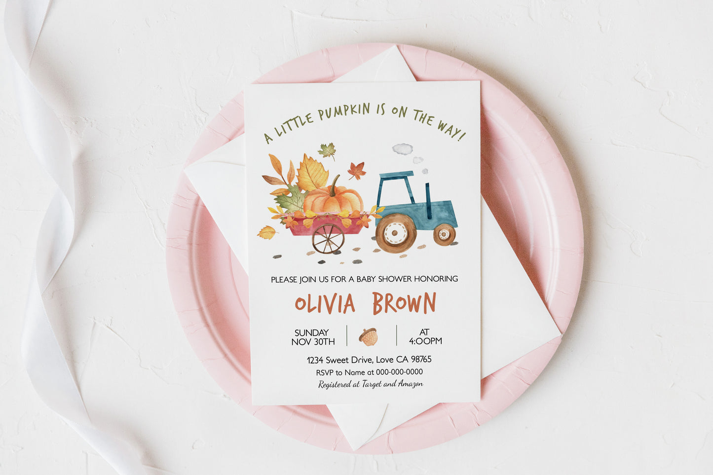 A little pumpkin is on the way Baby Shower Invitation | Editable Farm Baby Shower Invite - 30N
