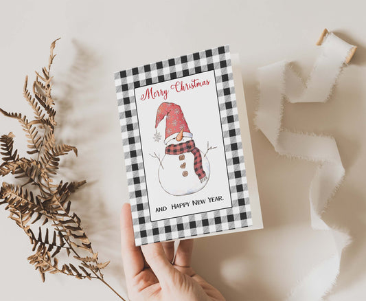 Snowman Card | Merry Christmas Printable 5x7 Folded card - Blank inside - 112
