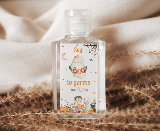 Editable Halloween Hand Sanitizer Labels 2oz | Girl Ghost Birthday Party Decorations- 115L