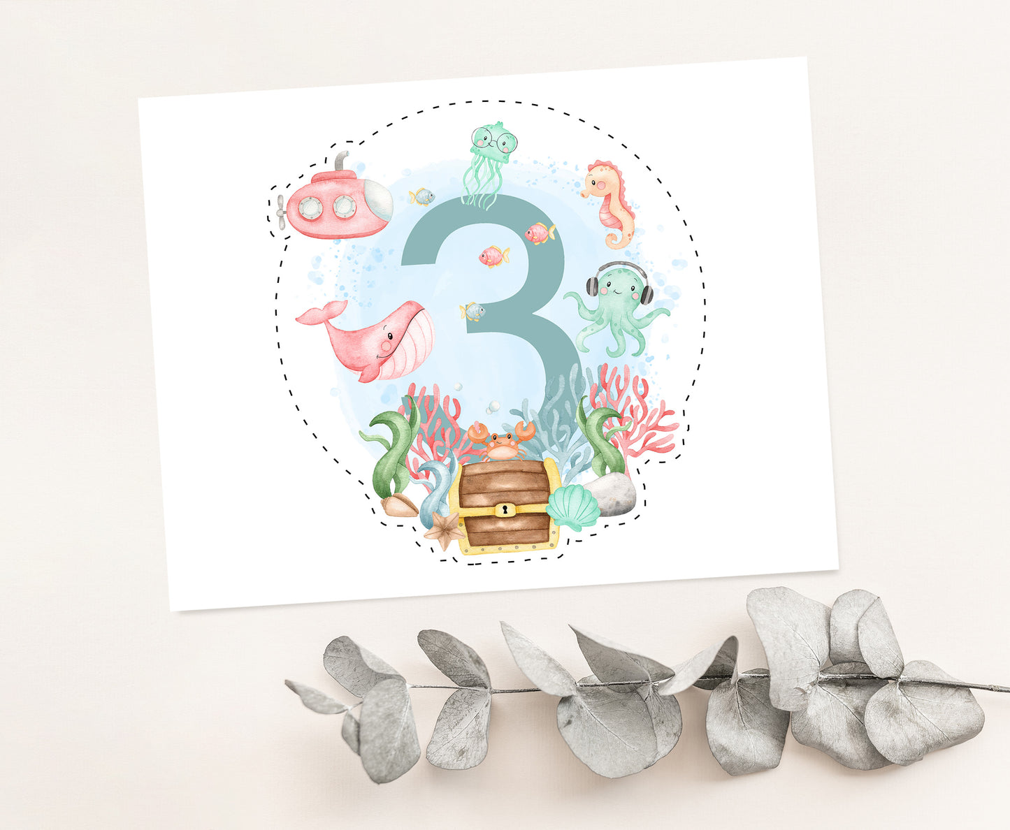 Girl Under the Sea 3rd Birthday Cake topper | Sea Decorations - 44A