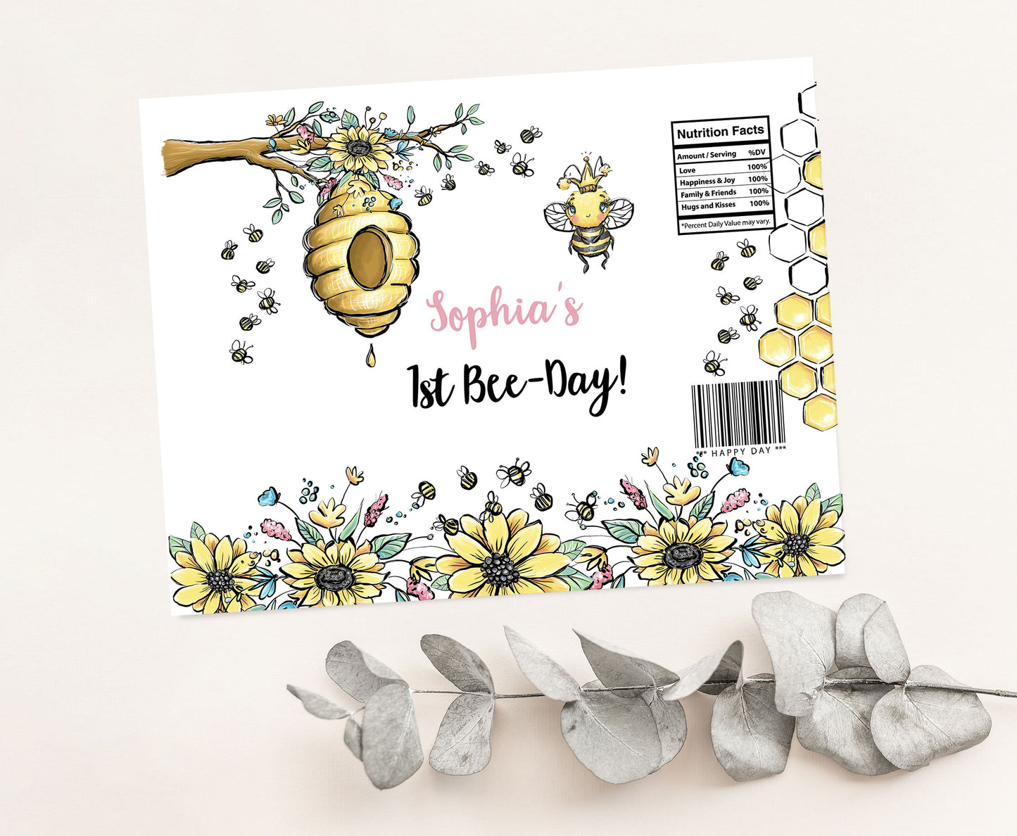 Editable Bee Chip Bag Wrapper | Bumble Bee Theme Birthday Party Decorations - 61A