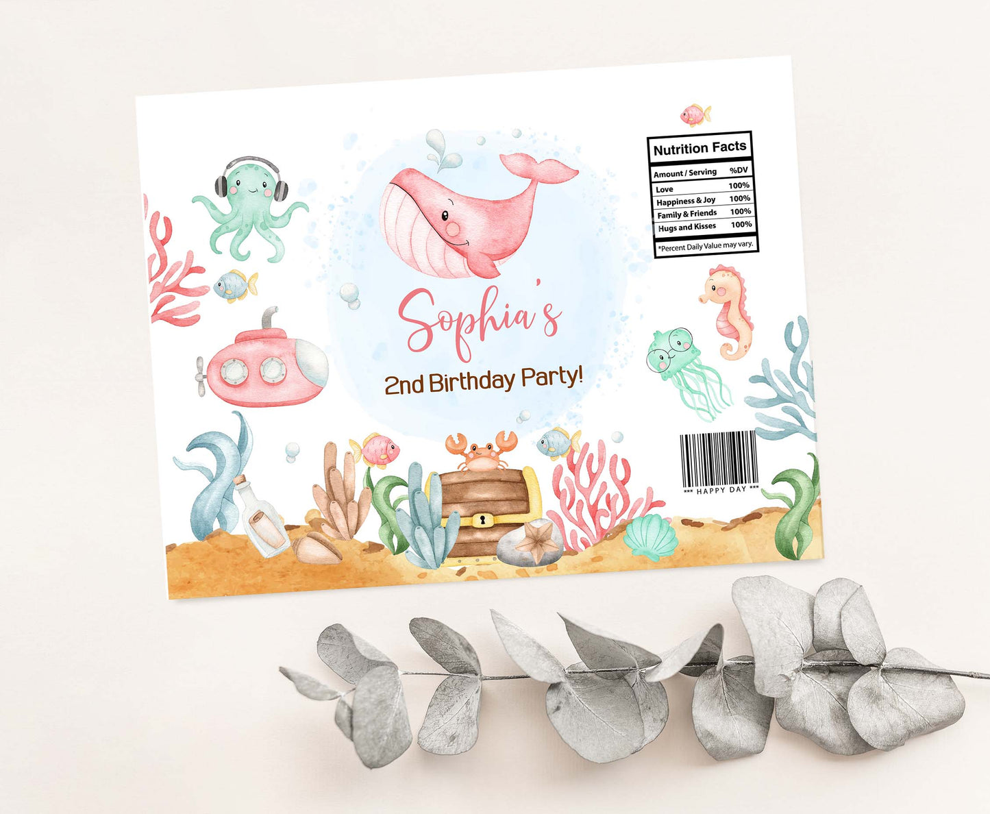 Editable Under the sea Girl Chip Bag Wrapper | Ocean Theme Birthday Party Decorations - 44A
