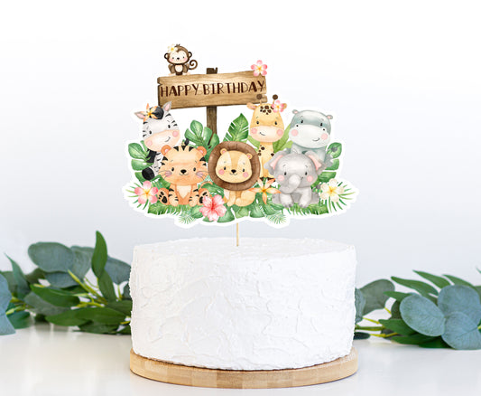 Girl Safari Birthday Cake topper | Jungle Animals Theme Party Decorations - 35E