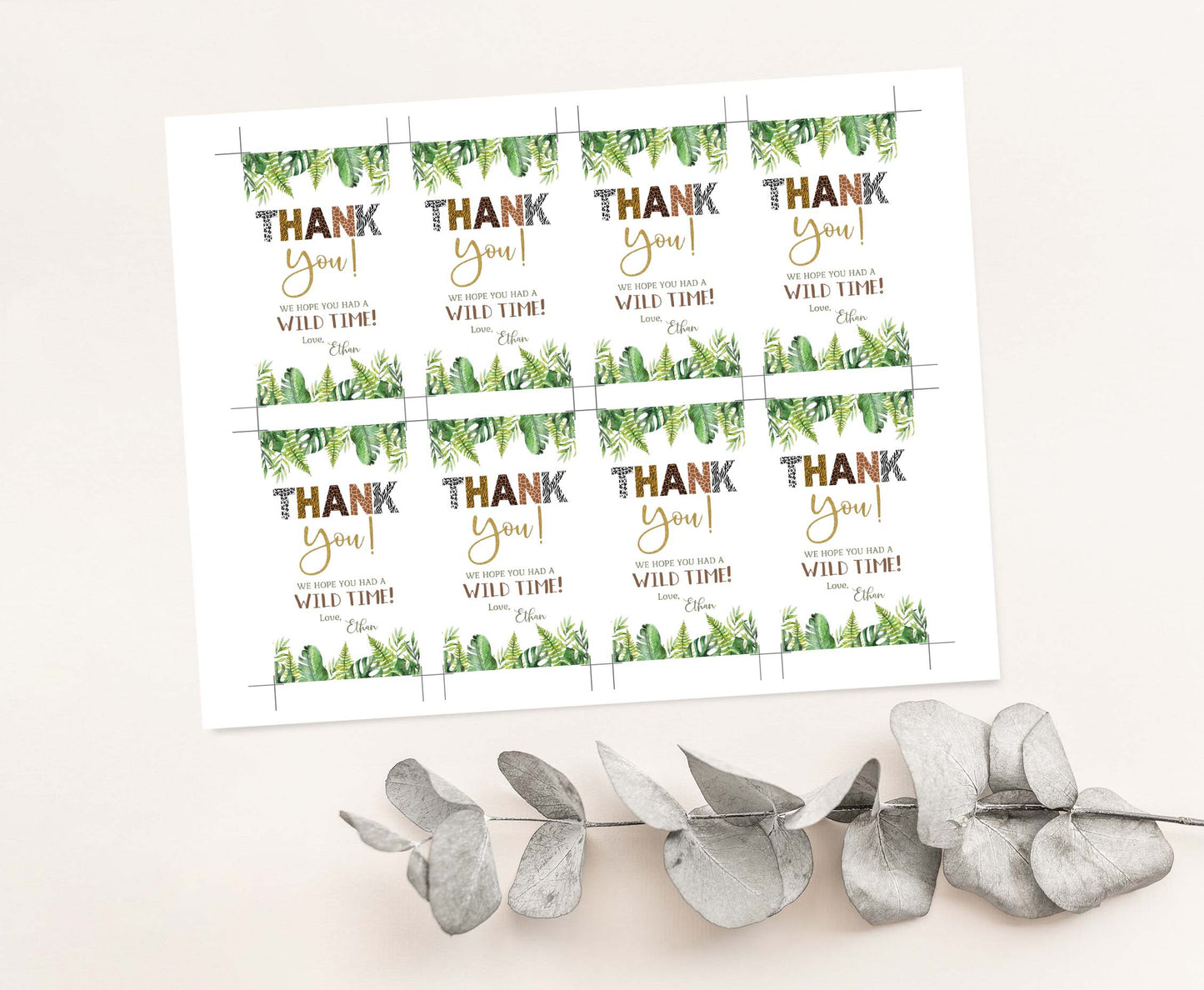 Editable Animal print Thank You Tags | Jungle Birthday Party Favor Tags - 35H